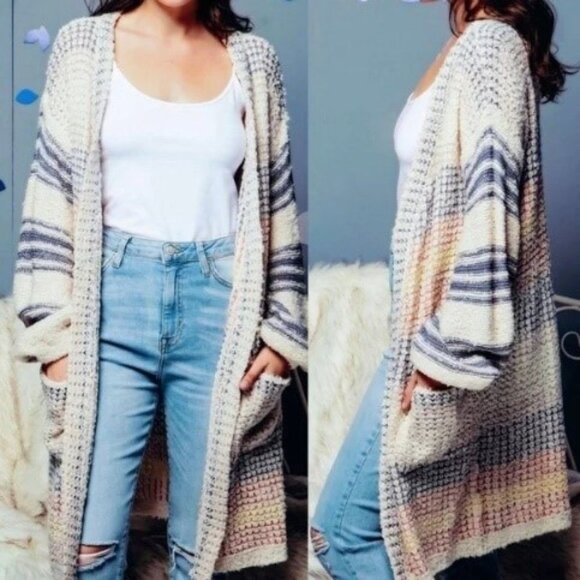 Sweaters - ✨4X HP✨ Oversized Boyfriend Striped Open Cardigan - M/L